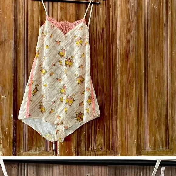 Free People Floral Lace Trim Romper - Pink - Picture 2 of 6